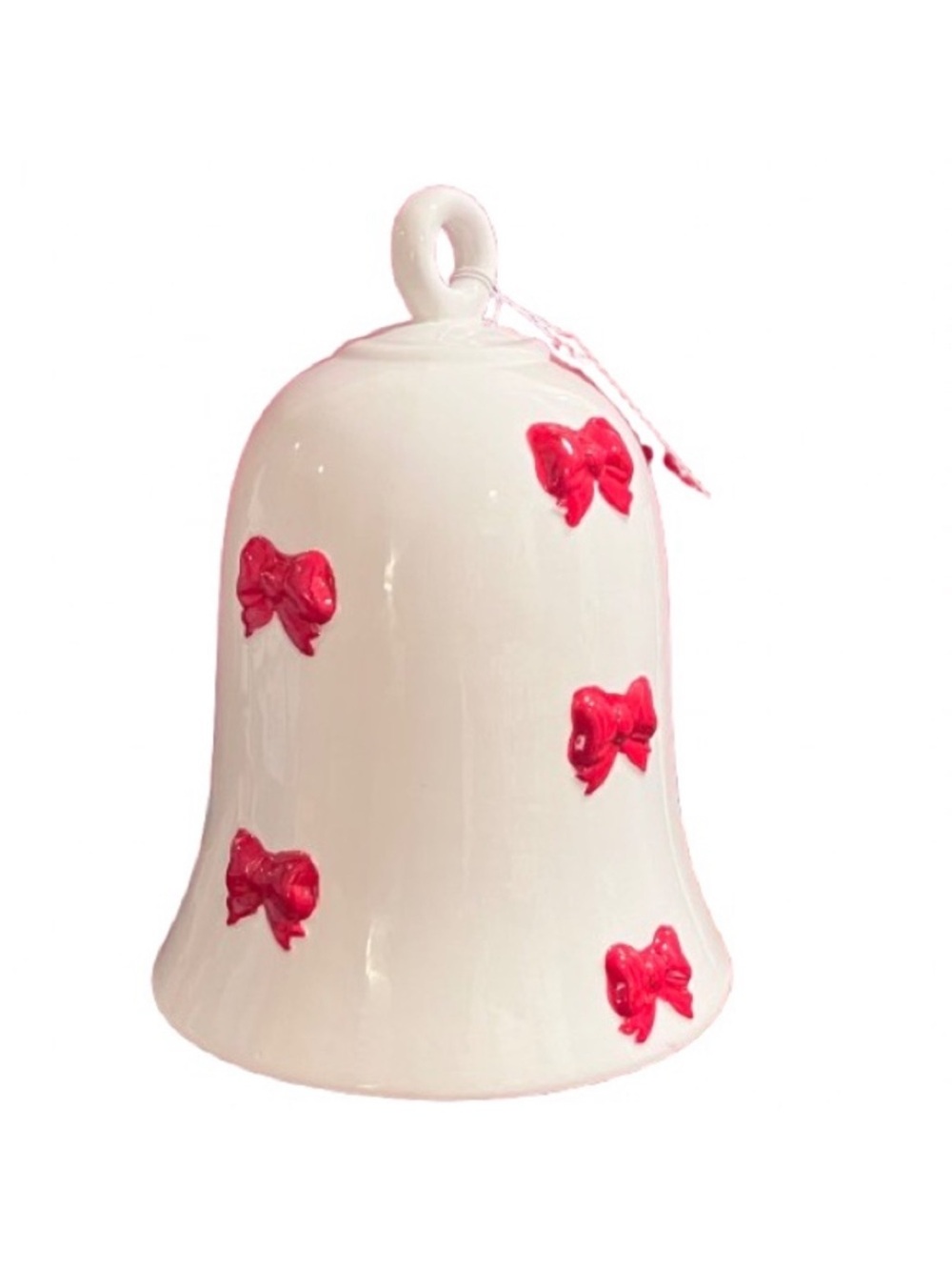 🆕-Martha Stewart 10.5" Ceramic Holiday Red Bow Bell Christmas Decor. Gorgeous